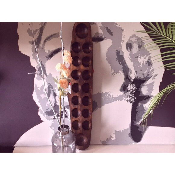 Vintage Hand-Carved Wooden African Mancala Game Board Carved Pits Natural Patina - Picture 2 of 12